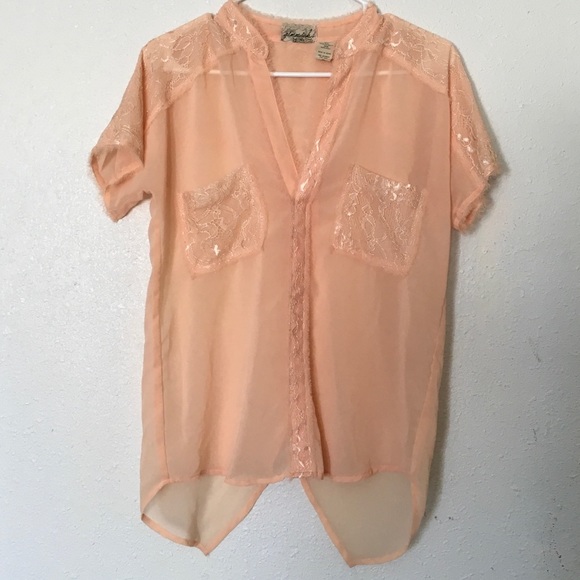gimmicks by BKE Tops - Small Gimmicks by BKE Peach Sheer Lace Shirt